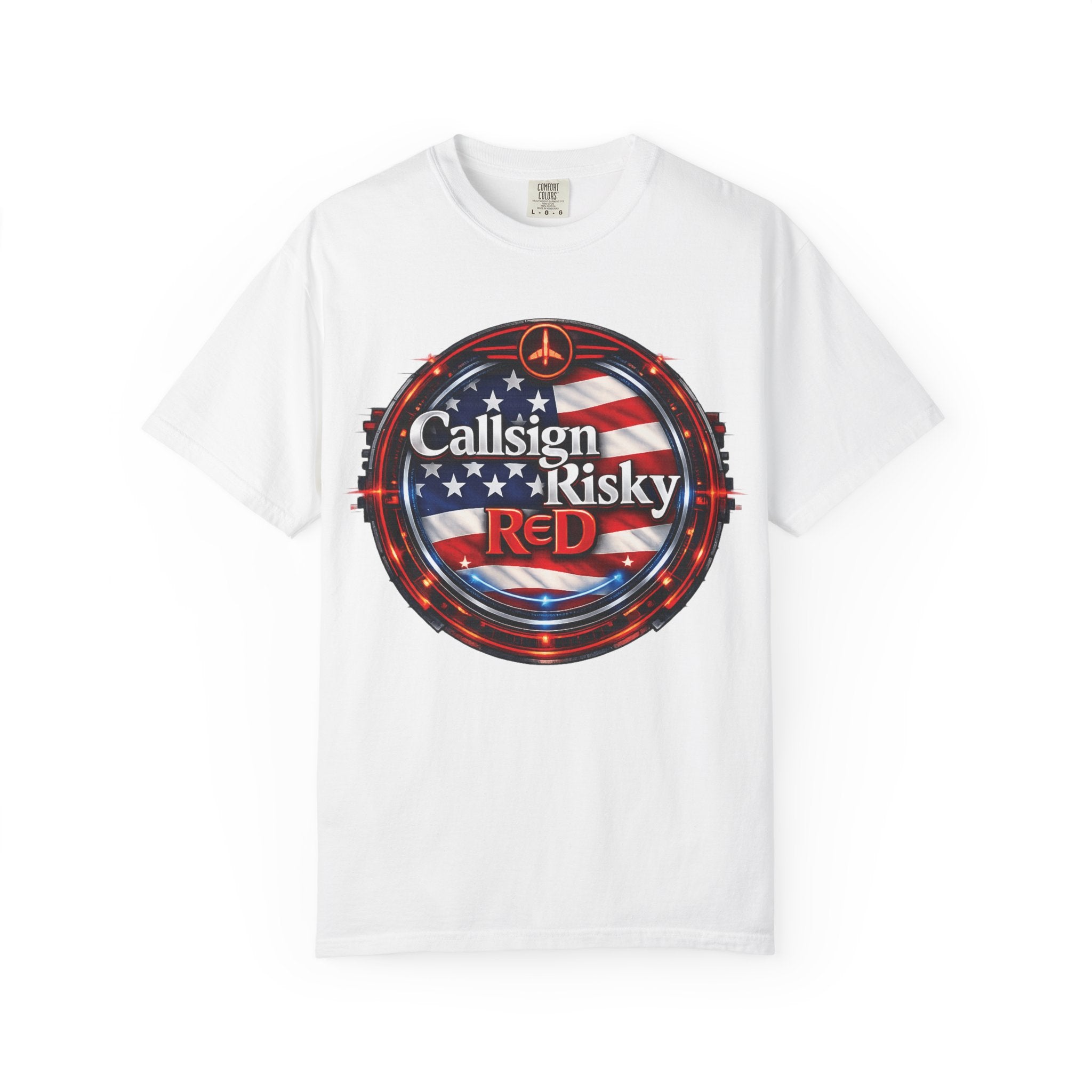 T-shirt à logo Risky Red | Emblème spatial, insigne rétro futuriste
