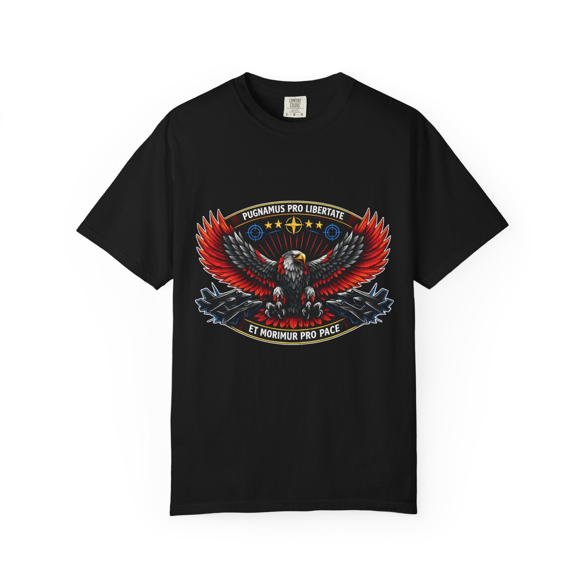 Risky Red Logo T-Shirt | Space Emblem, Retro Futuristic Badge
