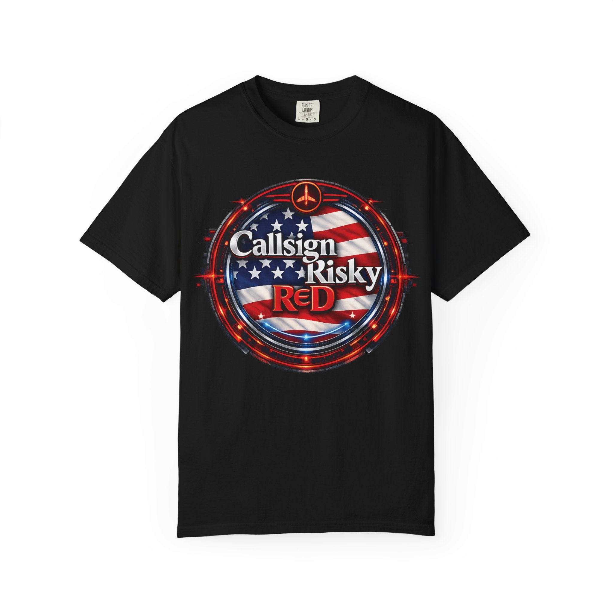 T-shirt à logo Risky Red | Emblème spatial, insigne rétro futuriste