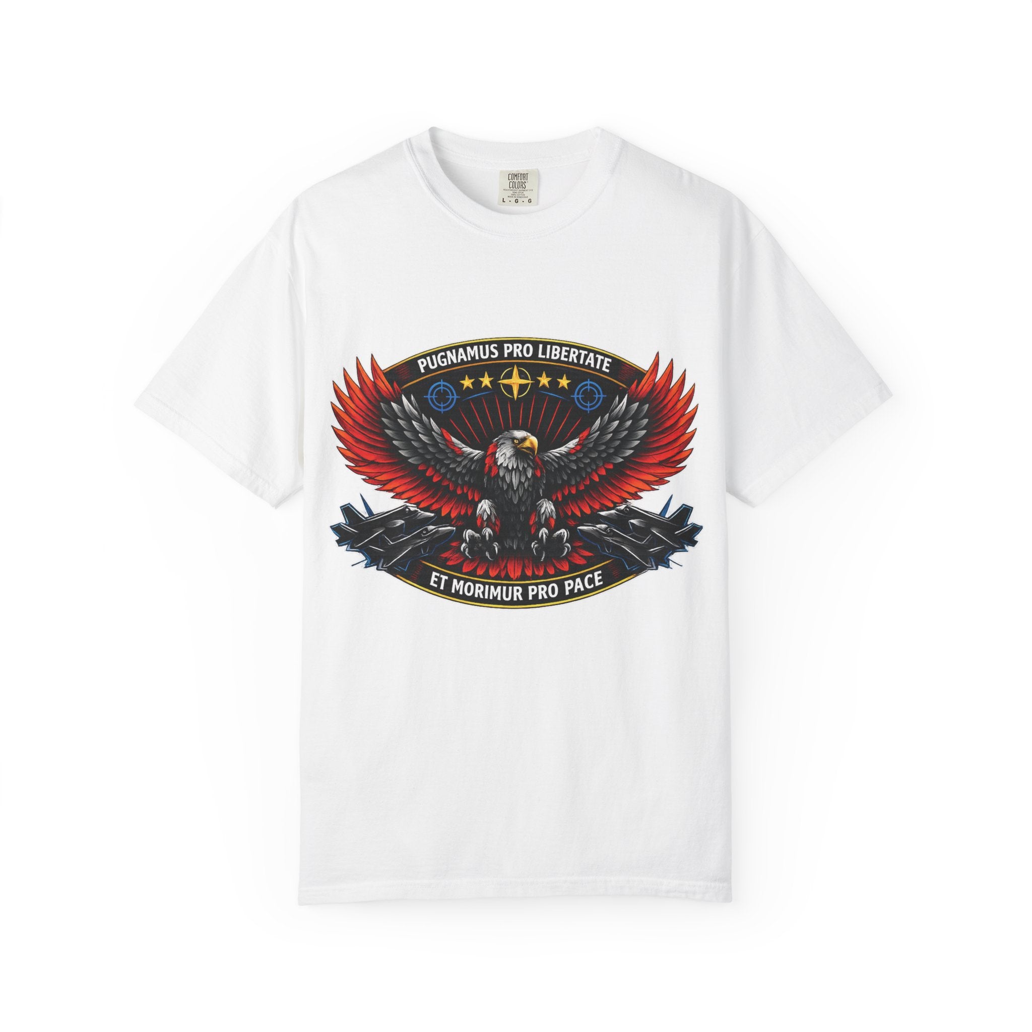 Risky Red Logo T-Shirt | Space Emblem, Retro Futuristic Badge