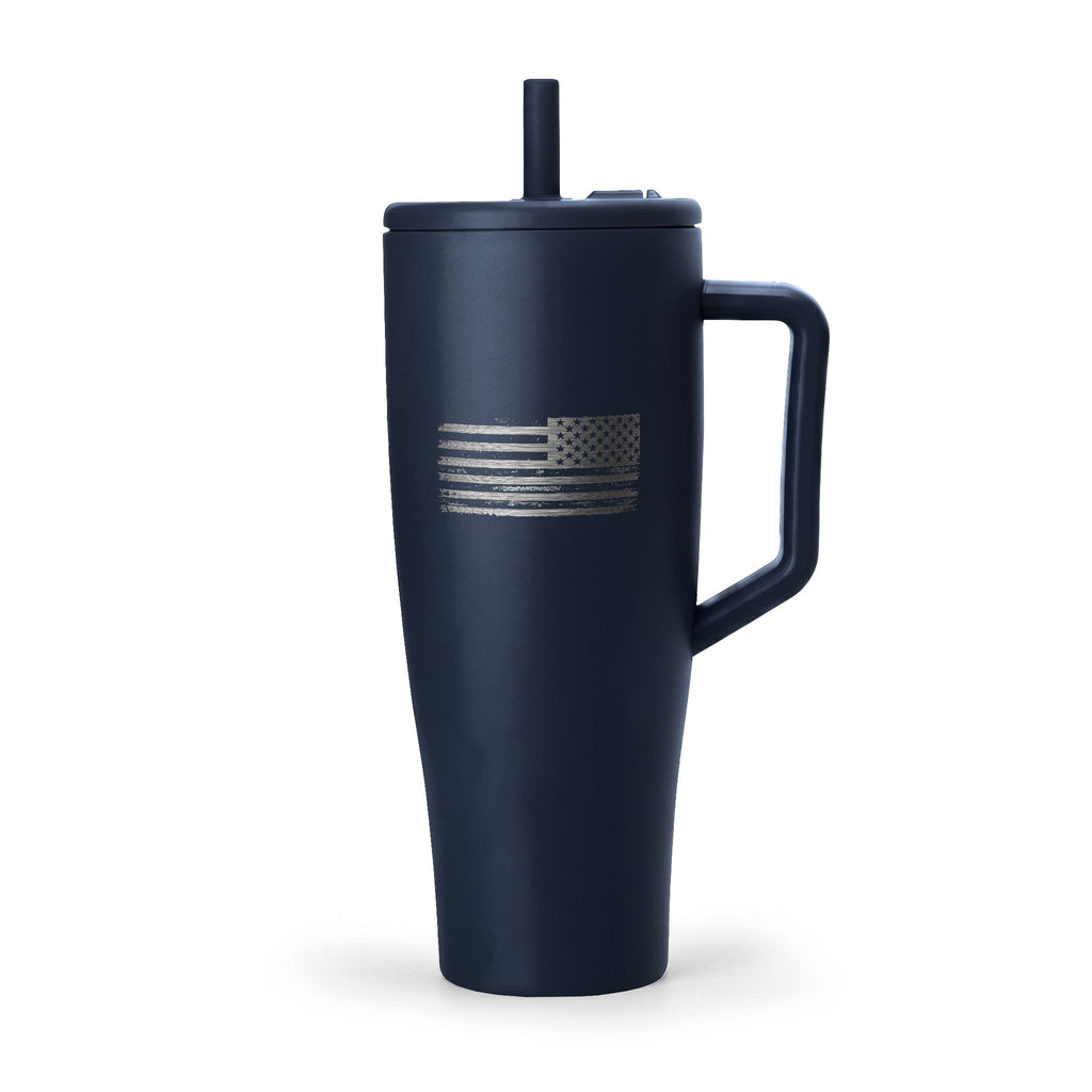 40oz Insulated Tumbler with Handle - Distressed American Flag Engraving