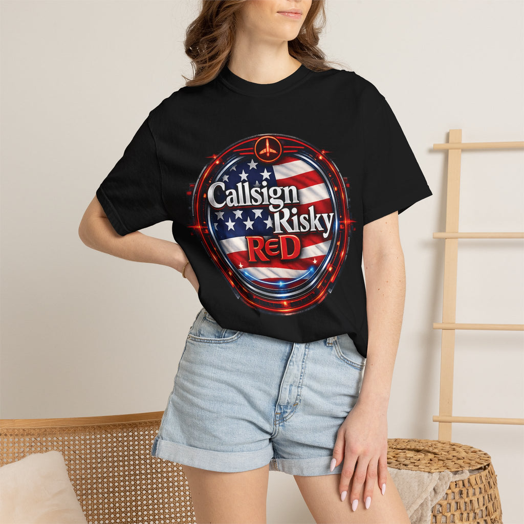 T-shirt à logo Risky Red | Emblème spatial, insigne rétro futuriste