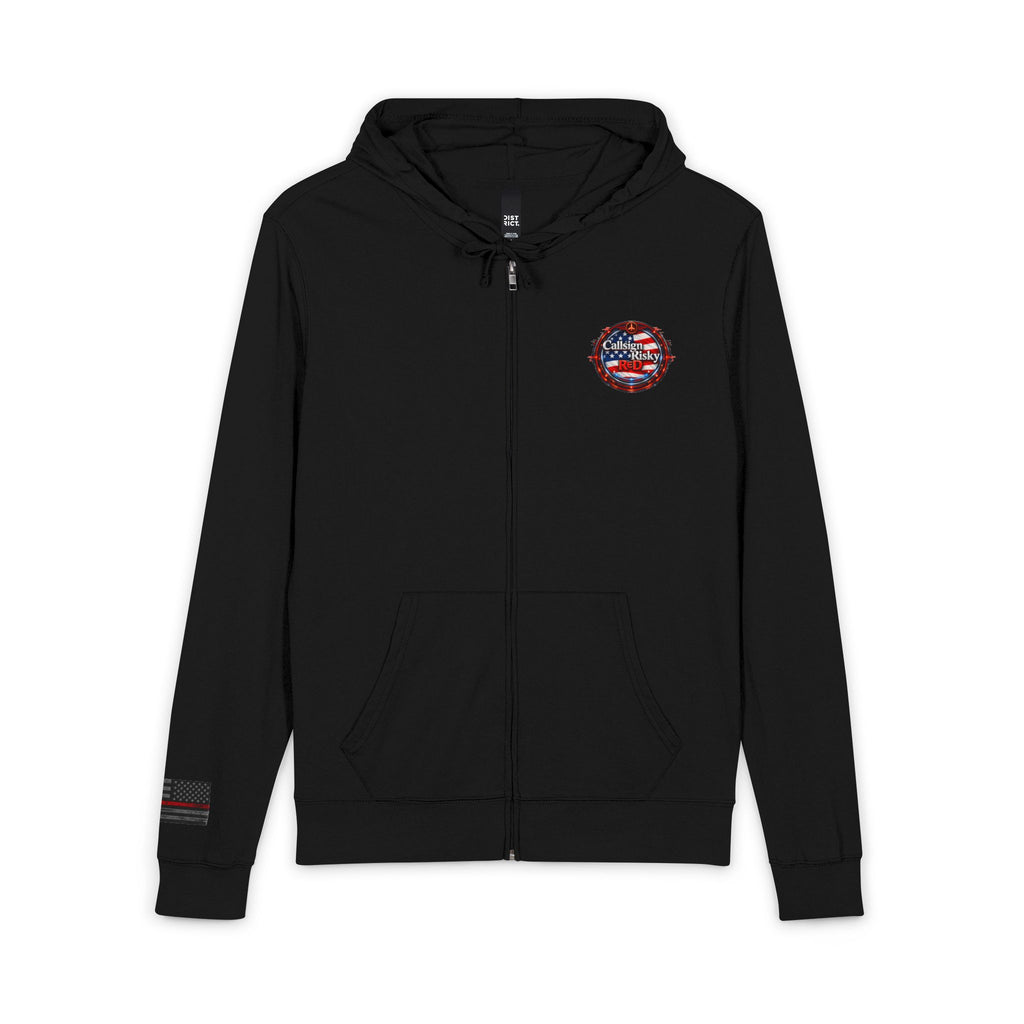 Risky Red American Flag Pocket Zip Hoodie – Distressed Stars & Stripes Full-Zip