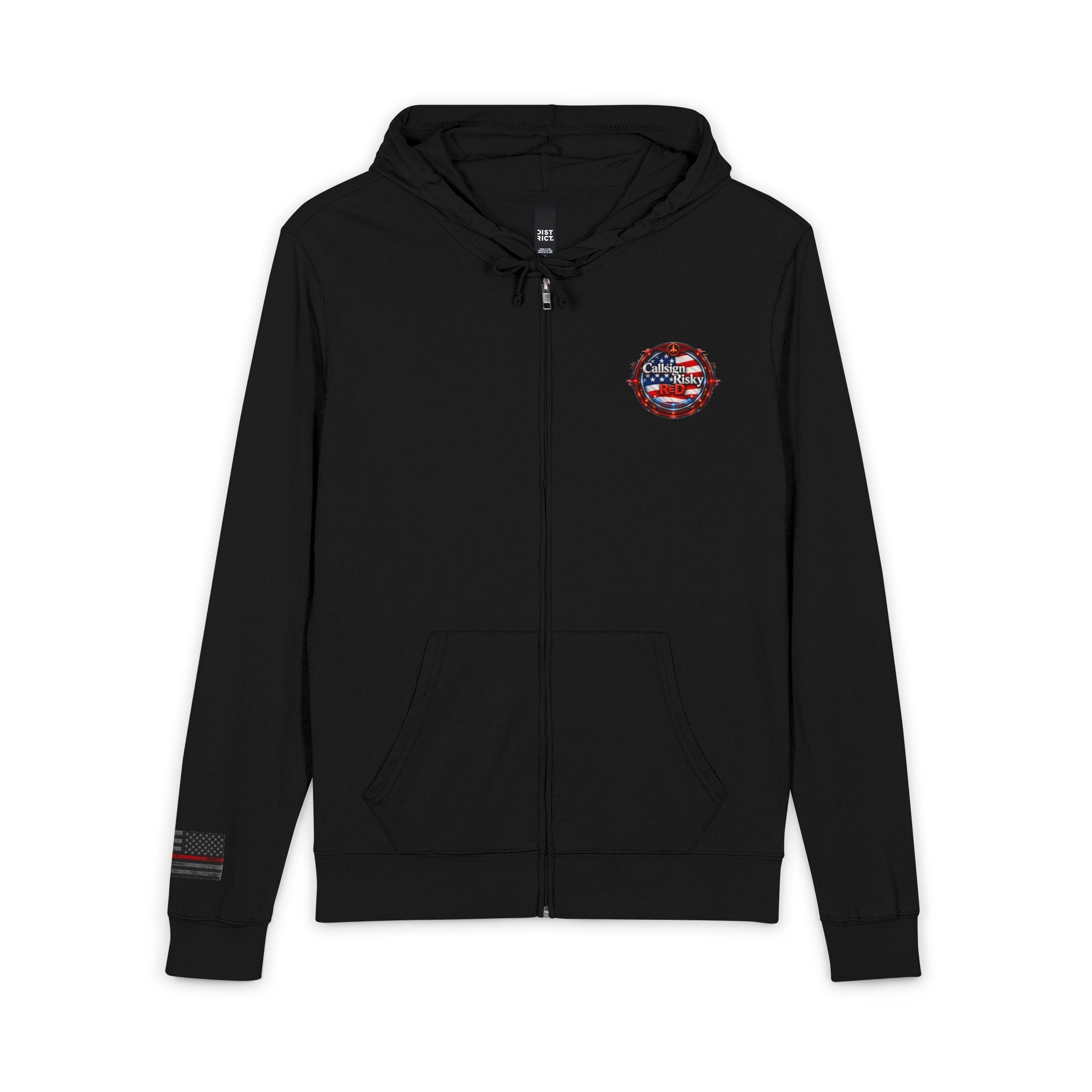Risky Red American Flag Pocket Zip Hoodie – Distressed Stars & Stripes Full-Zip