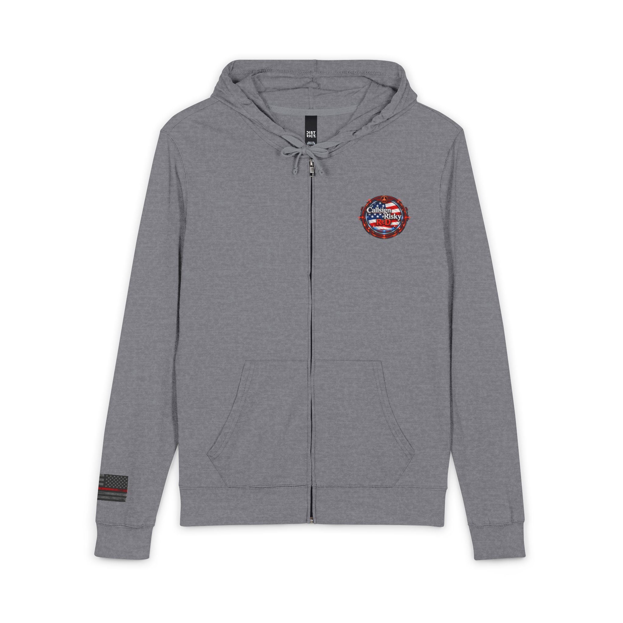 Risky Red American Flag Pocket Zip Hoodie – Distressed Stars & Stripes Full-Zip