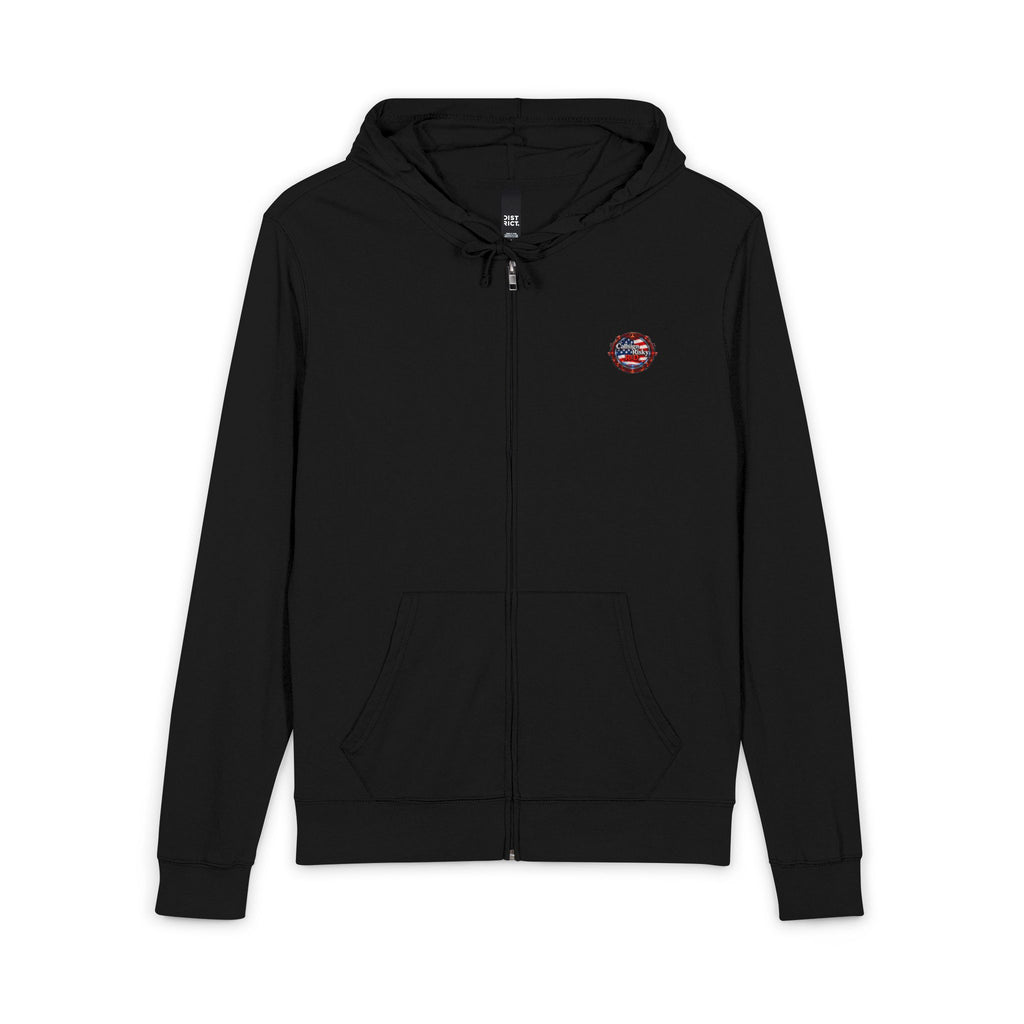 Risky Red American Flag Pocket Zip Hoodie – Distressed Stars & Stripes Full-Zip